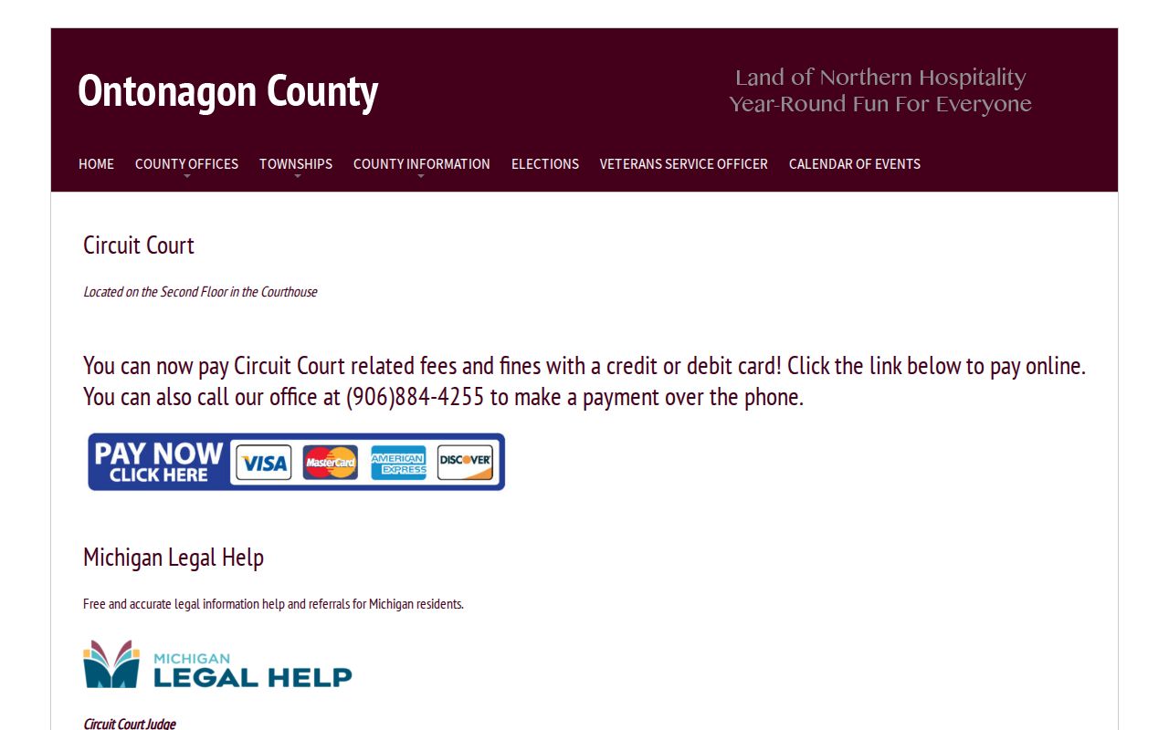 Ontonagon County circuit court page for arrest warrant case files