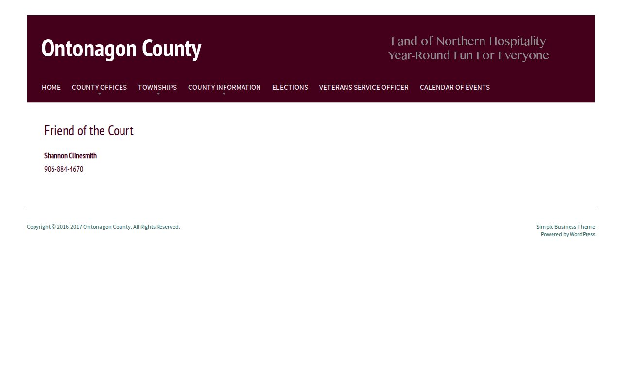 Ontonagon County Friend of Court contact page for bench warrant questions