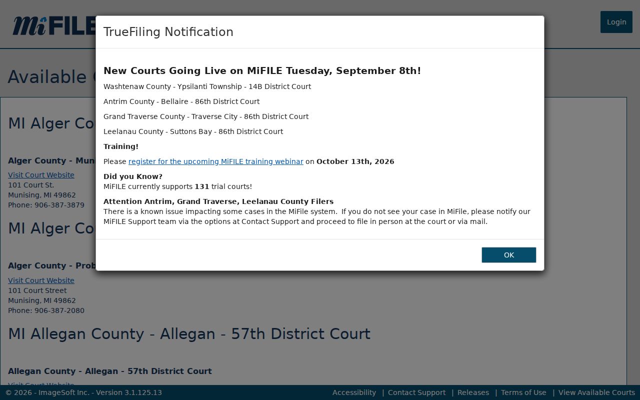 Ontonagon County court directory listing with no municipal court for warrant checks