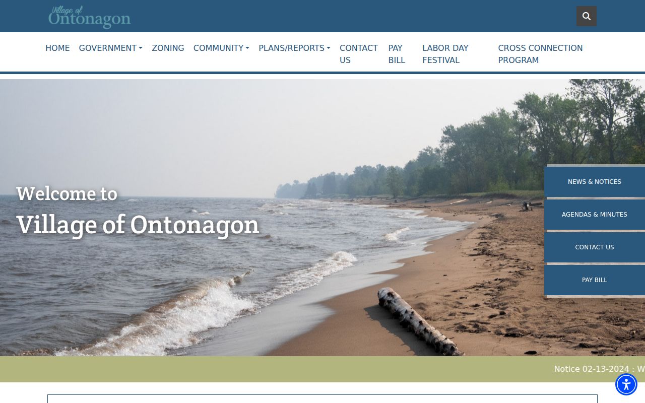 Ontonagon village office hours page and after-hours warrant routing