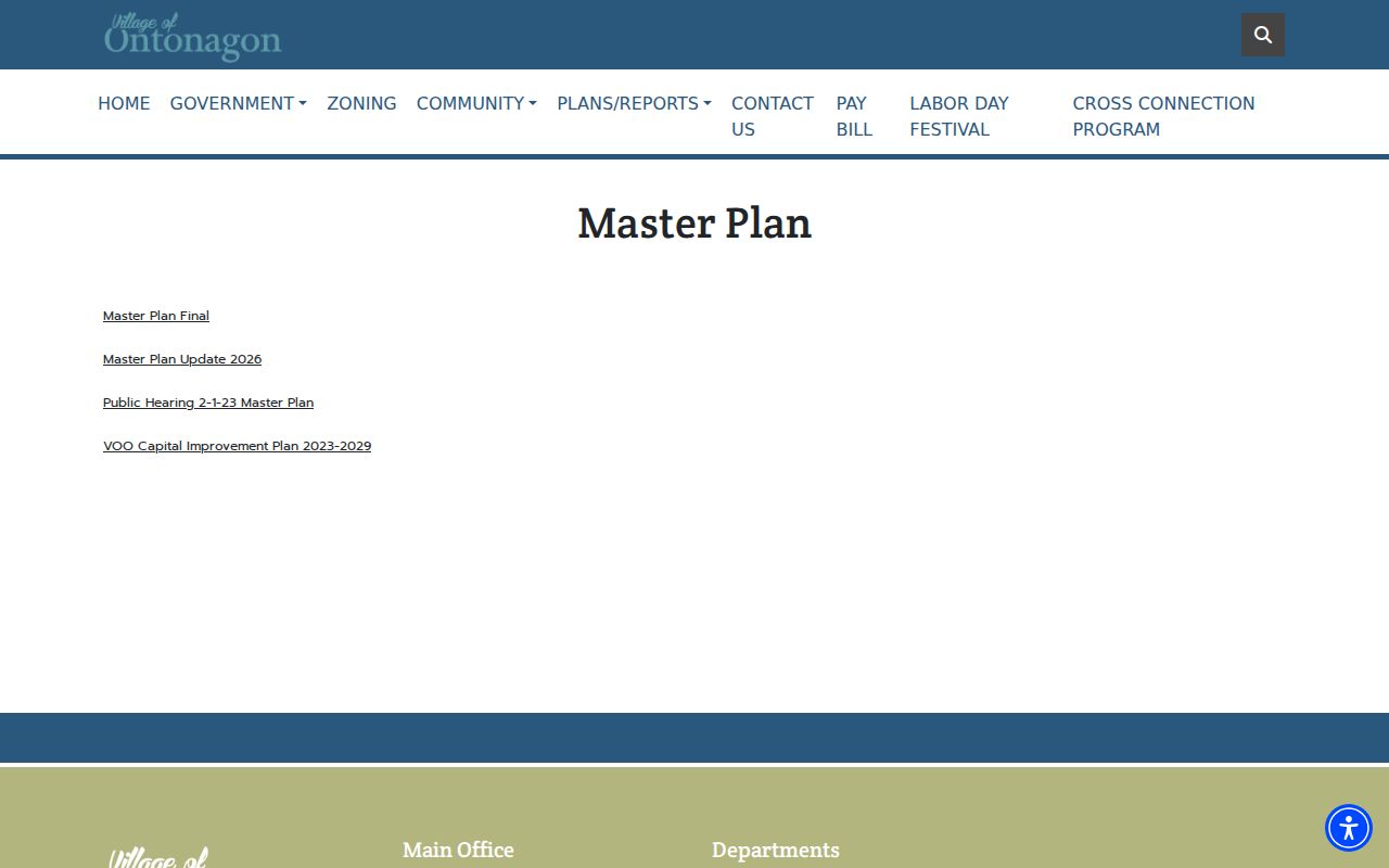 Ontonagon County village planning page showing sheriff provided policing for warrant service