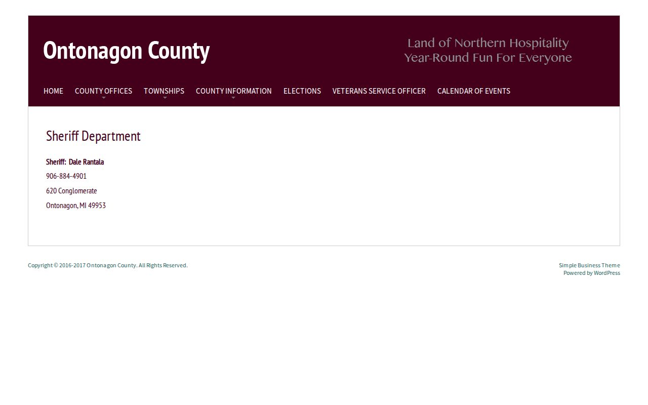 Ontonagon County sheriff warrant contact page with no public search form
